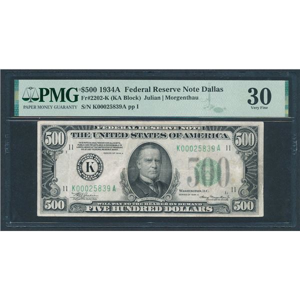 1934A $500 Dallas FRN PMG 30