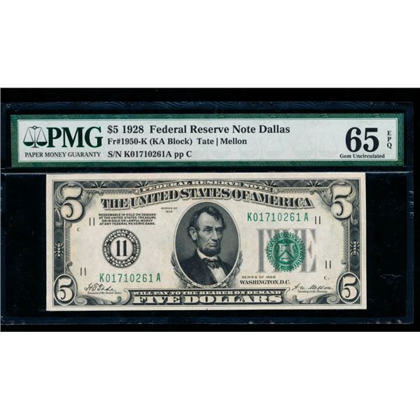 1928 $5 Dallas FRN PMG 65EPQ