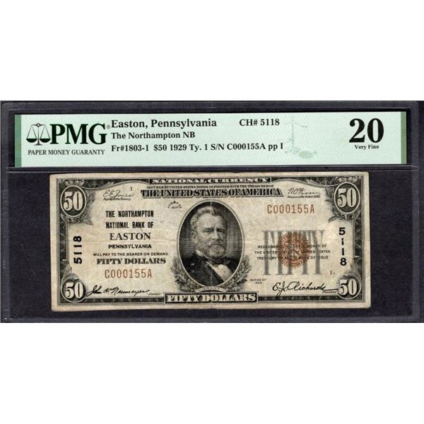 1929 $50 Easton PA National PMG 20