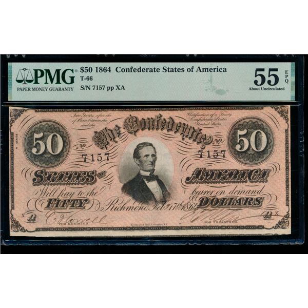 1864 $50 T-66 Confederate PMG 55EPQ