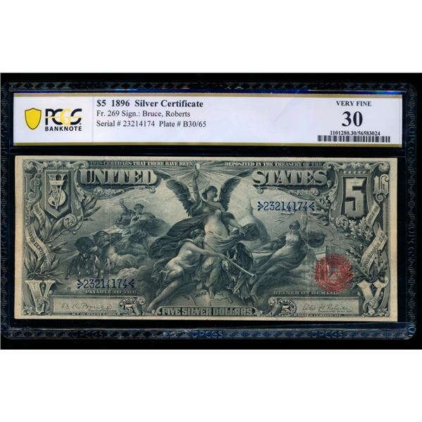 1896 $5 Educational Silver Certificate PCGS 30