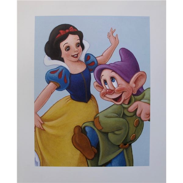 DISNEY SNOW WHITE and DOPEY Lithograph SEVEN DWARFS
