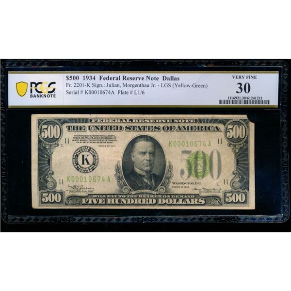 1934 $500 Dallas FRN PCGS 30