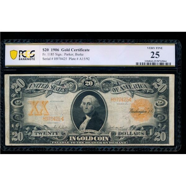 1906 $20 Gold Certificate PCGS 25