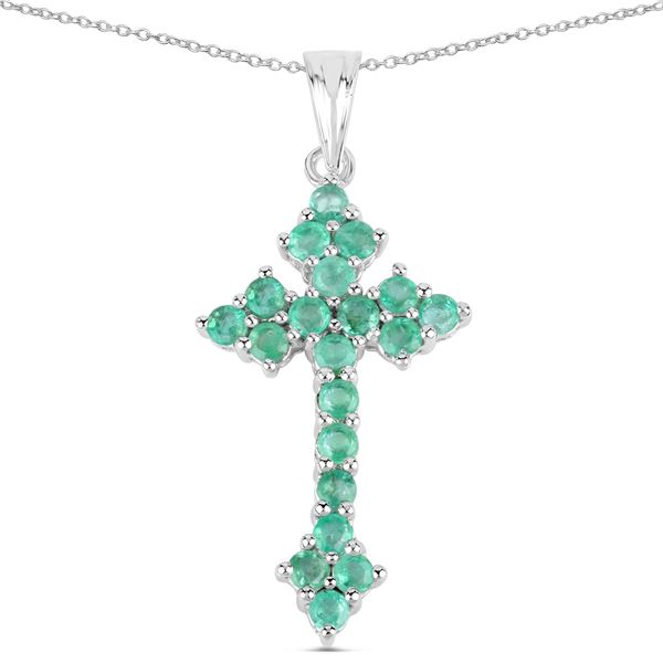 Plated Rhodium 2.00ctw Zambian Emerald Pendant