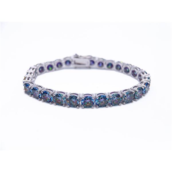 Plated 18KT White Gold 27ctw Russian Color Change Lab Simulated Alexandrite Tennis Bracelet
