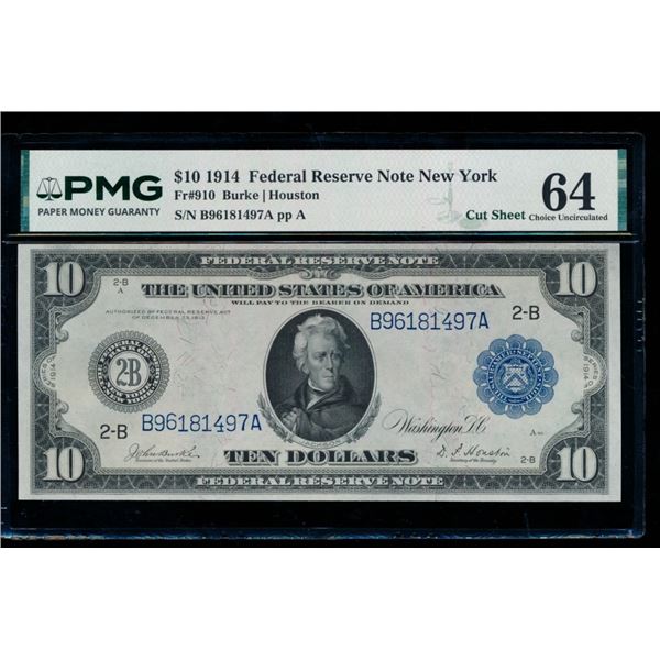 1914 $10 New York FRN PMG 64