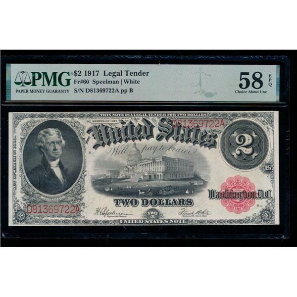 1917 $2 Legal Tender Note PMG 58EPQ