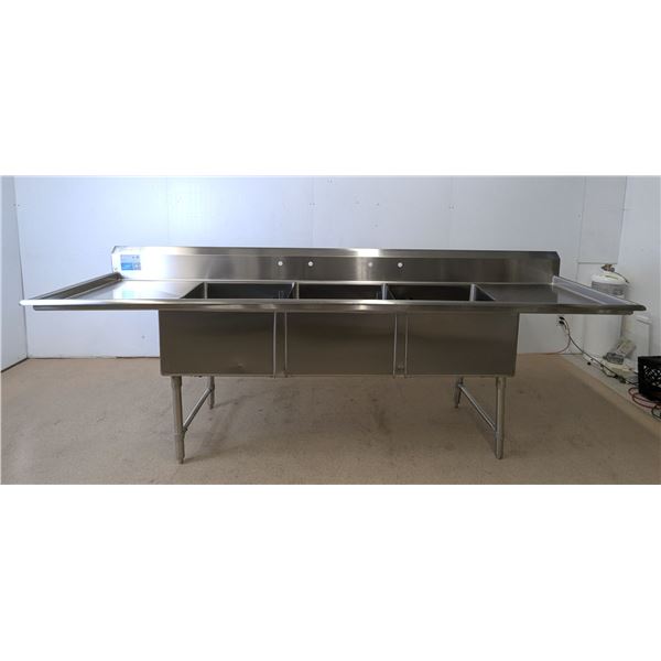 Thorinox 24" x 24" Three Tub Stainless Sink W/2 Drain Boards | DX85/L12FL