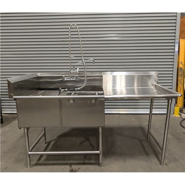 Halbar 76" Two Tub Stainless Steel Sink W/Pre-Rinse Sprayer | SBsink2/R5FL