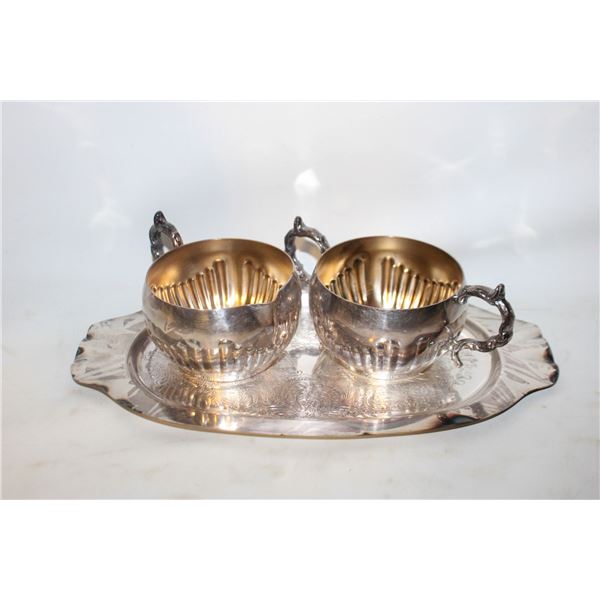 VINTAGE SILVER PLATE COPPER CREAM & SUGAR SET