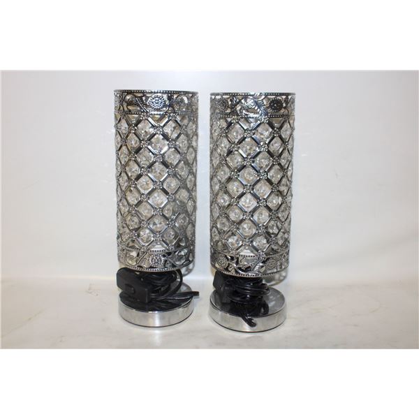 PAIR OF SILVER TONE-JEWELED LAMPS
