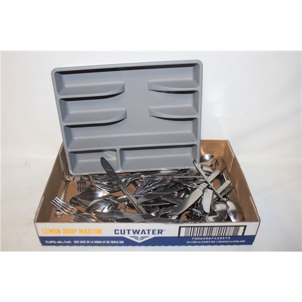 LARGE LOT OF FLATWARE WITH TRAY