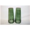 Image 1 : 2 NEW GREEN GLASS VASES WITH GOLD RIMS