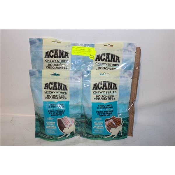 4 X113G ACANA DOG FOOD CHEW STRIP TREATS