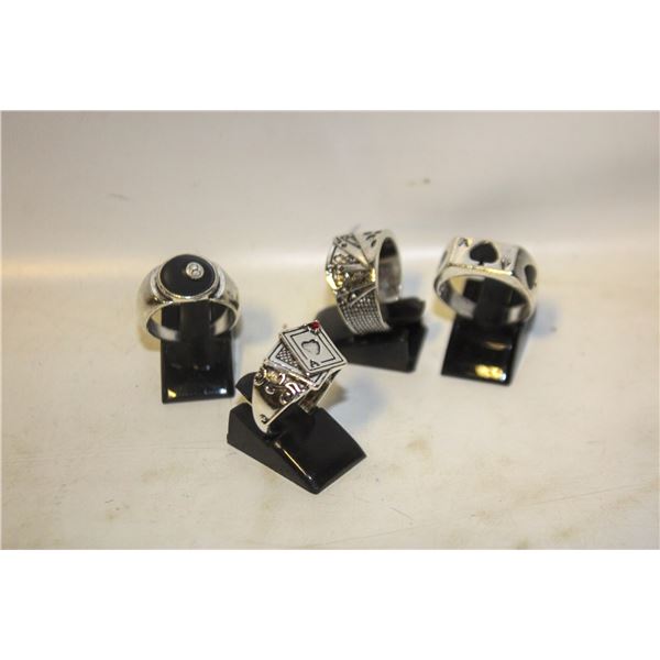 LOT OF 4 CARD THEMED STYLE RINGS