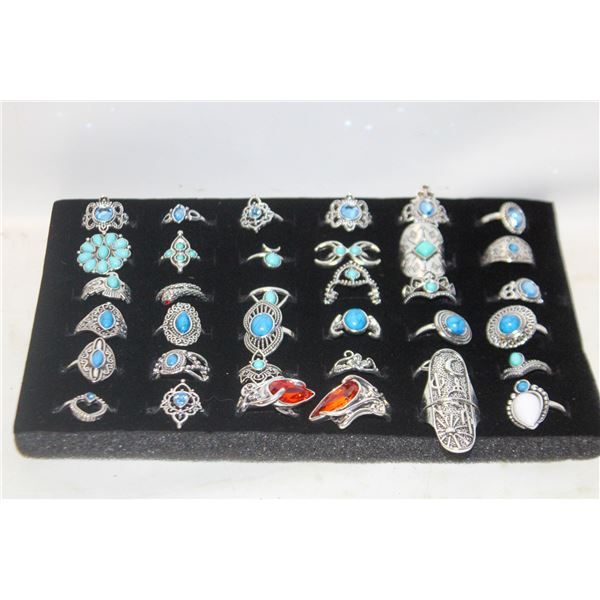 JEWELRY ORGANIZER TRAY W/ 36 TURKISH STYLE RINGS