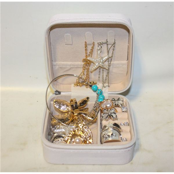 TRAVELING JEWELRY BOX FULL OF JEWELRY