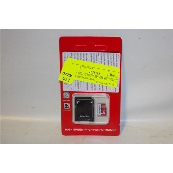 NEW 256 GB HIGH-SPEED SD CARD, WATERPROOF AND