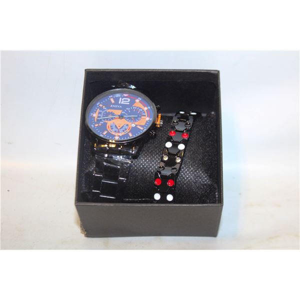 NEW 2PCS MENS WATCH, AND CUBAN LINK CHAIN