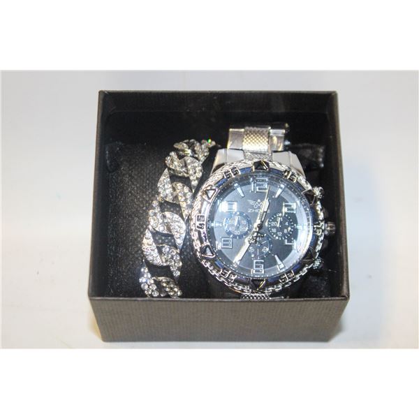 NEW 2PCS MENS WATCH, AND CUBAN LINK CHAIN