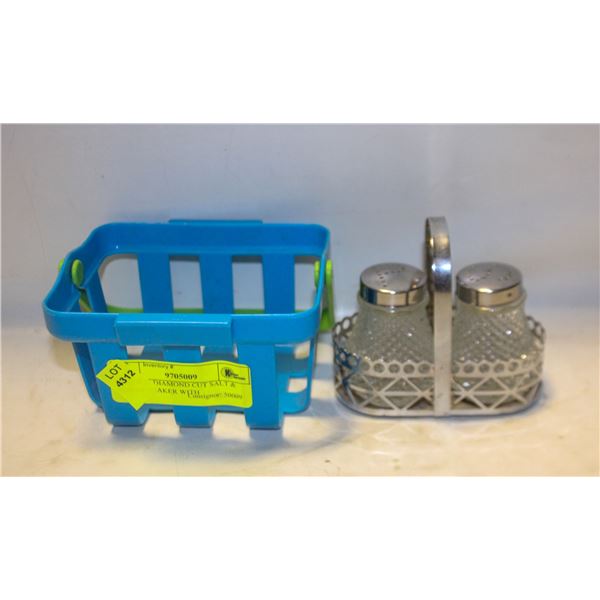 VINTAGE DIAMOND CUT SALT & PEPPER SHAKER WITH