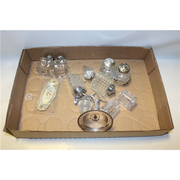 LOT OF VINTAGE SALT & PEPPER SHAKERS WITH CADDY
