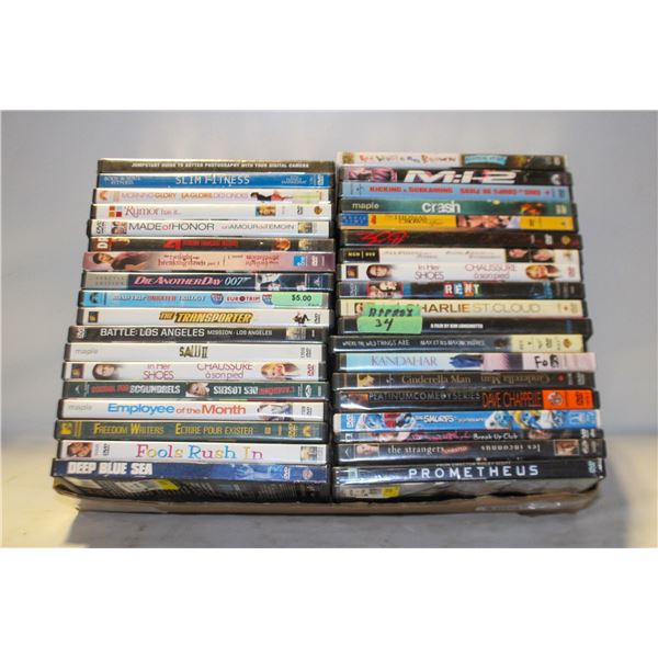 DVDS ASSORTED APPROXIMATELY 34 IN BOX