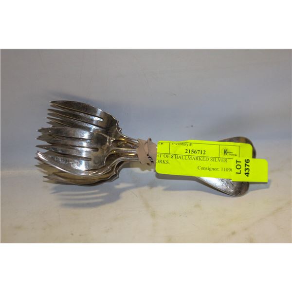 SET OF 8 HALLMARKED SILVER FORKS.