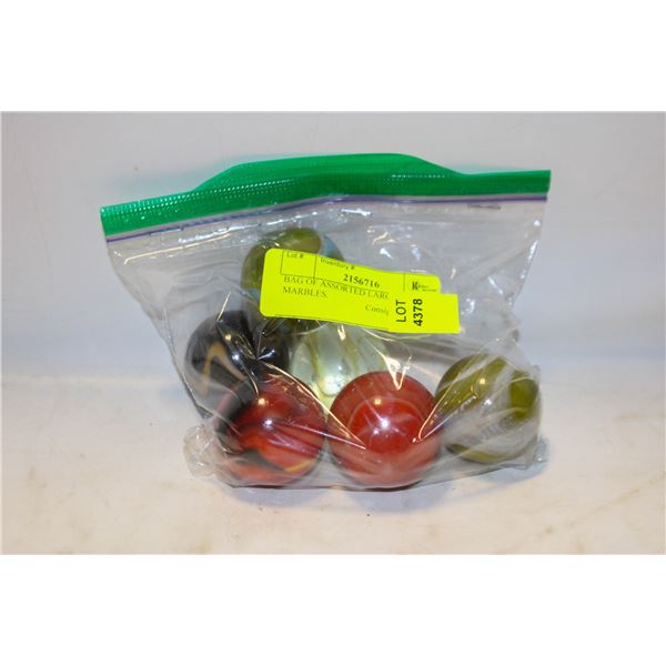 BAG OF ASSORTED LARGE MARBLES.