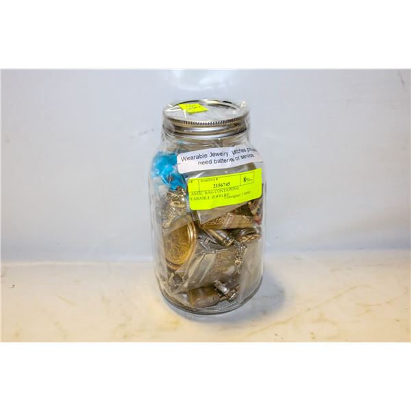 PLASTIC BAG CONTAINING WEARABLE JEWELRY