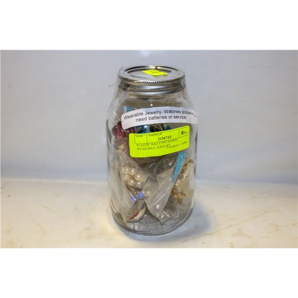 PLASTIC BAG CONTAINING WEARABLE JEWELRY