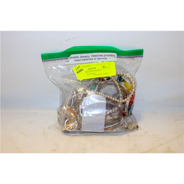 PLASTIC BAG CONTAINING WEARABLE JEWELRY