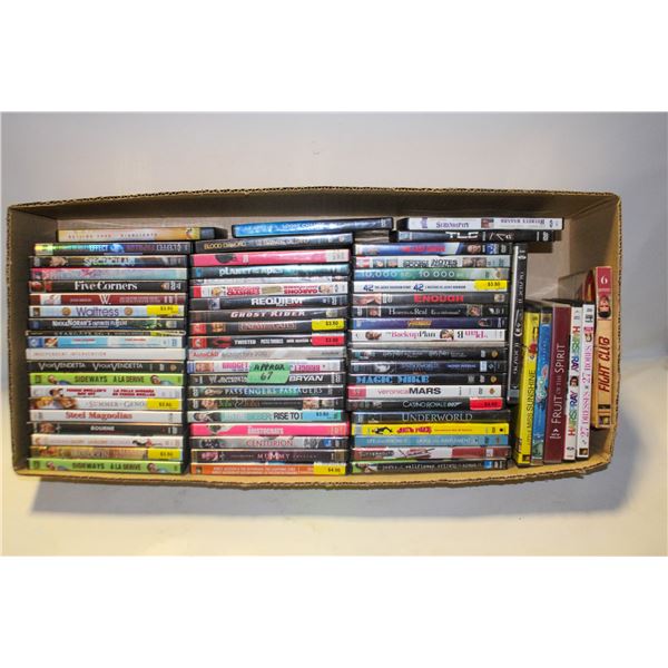 DVD'S ASSORTED APPROXIMATELY 67 IN BOX