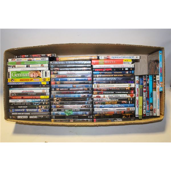 DVD'S ASSORTED APPROXIMATELY 66 IN BOX