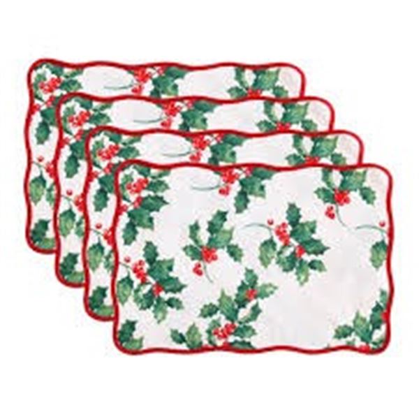 NEW SET OF 4 ELRENE HOME VINTAGE HOLLY PLACEMATS