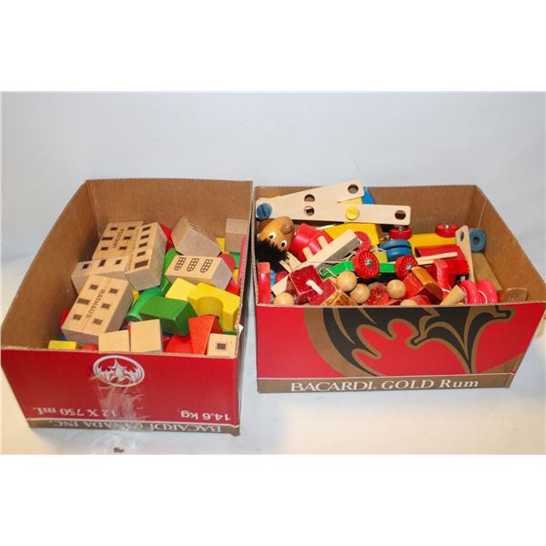 2 BOXES WOODEN TOYS & BLOCKS
