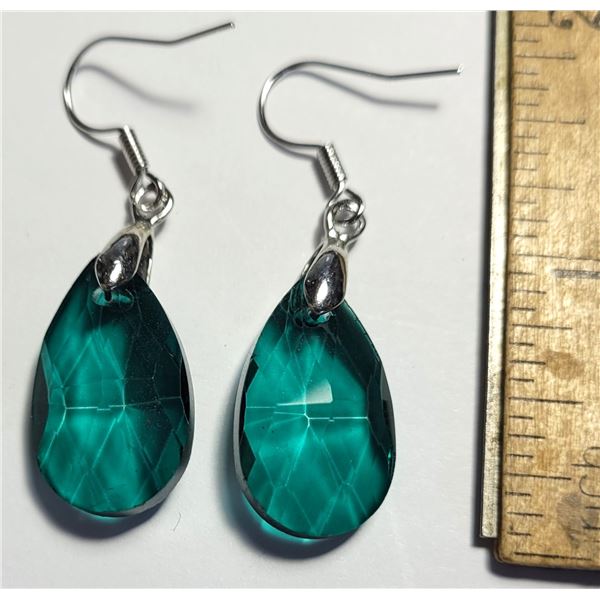 9)  SILVER TONE WITH TEAL COLORED FACETTED