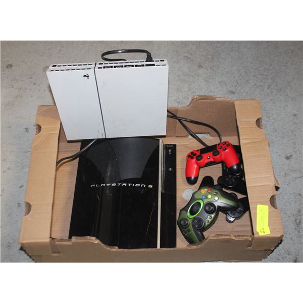 PS3 AND PS4 CONSOLES WITH CONTROLLERS