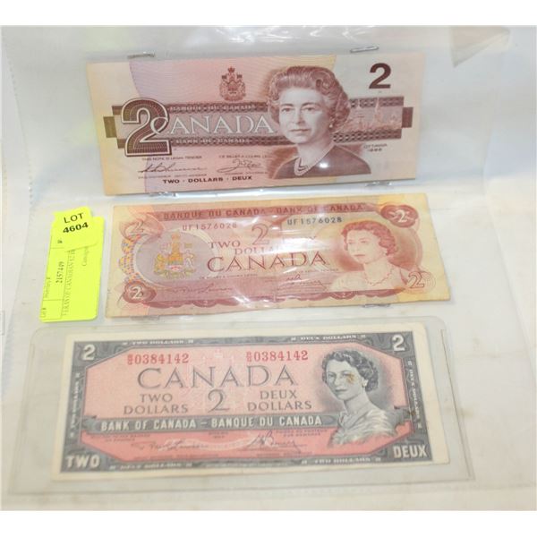 3 ERAS OF CANADIAN $2 BILLS