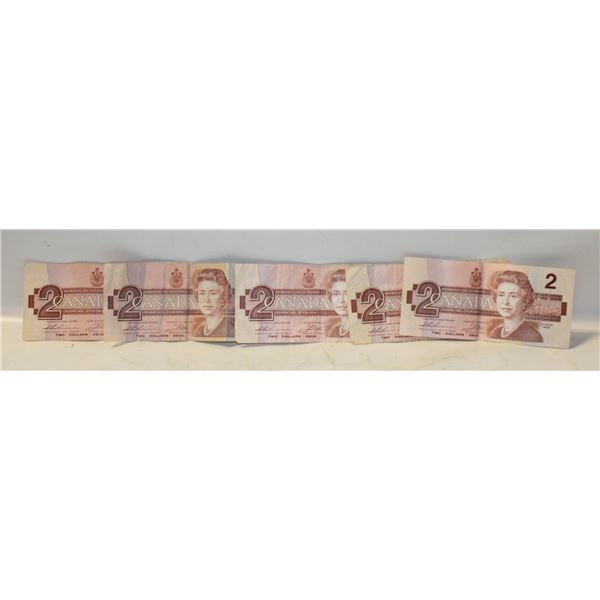 5 X 1986 $2 BILLS