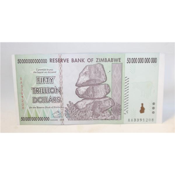 $50 TRILLION (2008) ZIMBABWE BANK NOTE