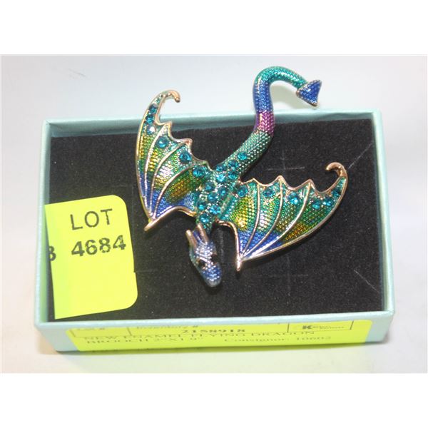 NEW ENAMEL FLYING DRAGON BROOCH 2”X1.9”