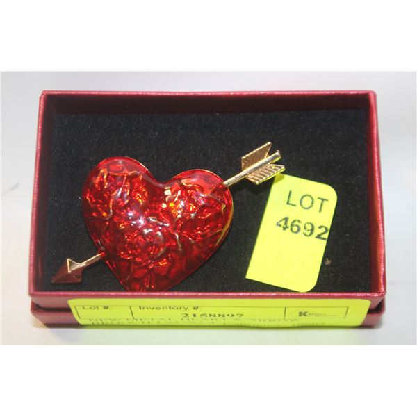 NEW METAL HEART & ARROW BROOCH 1.33”X2.4”