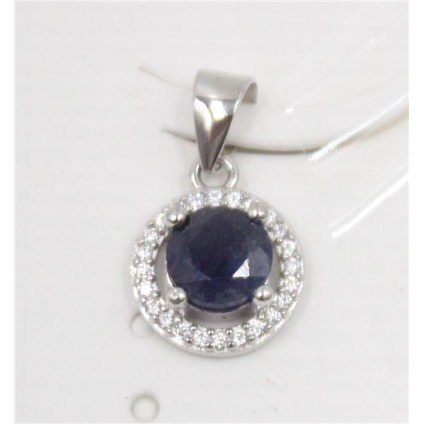 #196-NATURAL BLUE SAPPHIRE  & CZ PENDANT