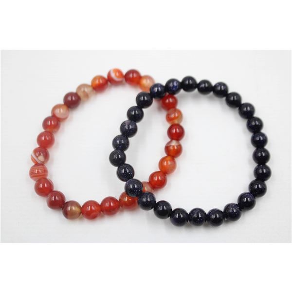 #102-NATURAL BLUE SAND STONES, RED AGATE  8MM/7.5"