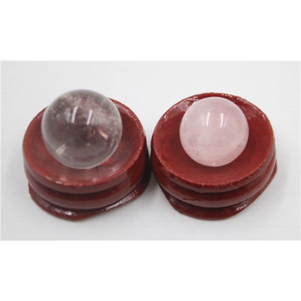#63-NATURAL ROSE & CLEAR  QUARTZ SPHERE BALL +STAN
