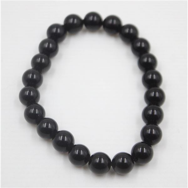 #97- NATURAL BLACK OBSIDIAN BEAD BRACELET 8MM/75"