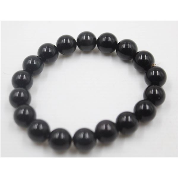 #95- NATURAL BLACK OBSIDIAN BEAD BRACELET 10MM/75"