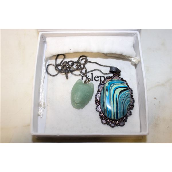 2PCS. SILVER SYNTHETIC RAINBOW CALSILICA PENDANT